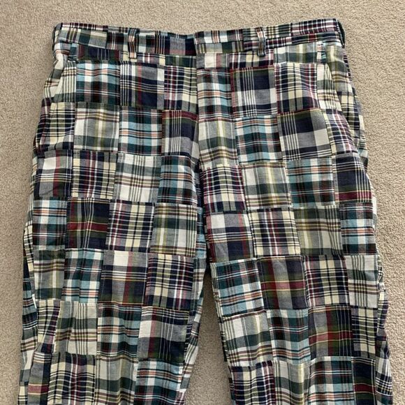 Jos A Bank Patchwork Pants Men's 38x30 (Fits 38x29) Madras Plaid Cotton Preppy - Picture 9 of 10